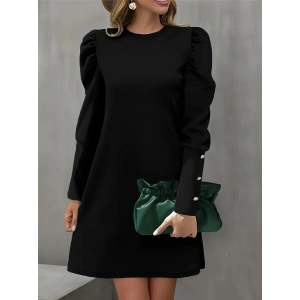 Kadın Uzun Kollu Bisiklet Yaka Karpuz Kol Düğme Detay Ithal Krep Elbise