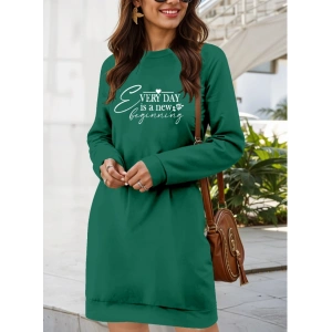 Kadın Uzun Kollu Bisiklet Yaka Kısa Viskon Iki Iplik Elbise