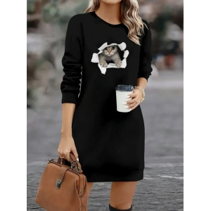 Kadın Uzun Kollu Bisiklet Yaka Kısa Viskon Iki Iplik Elbise