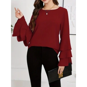 Kadın Uzun Kollu Bisiklet Yaka Kollar İspanyol Volanlı Sandy Bluz