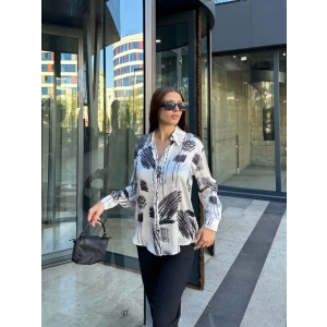 Kadın Uzun Kollu Dijital Baskılı Salaş Saten Gömlek