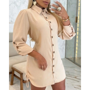 Kadın Uzun Kollu Gömlek Yaka önden Düğmeli Yanlardan Büzgülü Kısa Aerobin Elbise