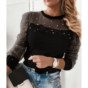 Kadın Uzun Kollu Inci Detaylı Tüllü Viskon Bluz
