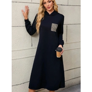 Kadın Uzun Kollu Kapşonlu Cep Detaylı Viskon Iki Iplik Maxi Elbise