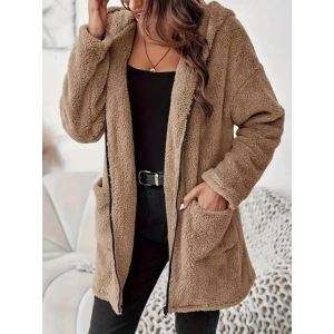 Kadın Uzun Kollu Kapşonlu önden Fermuarlı Cepli Welsoft Ceket