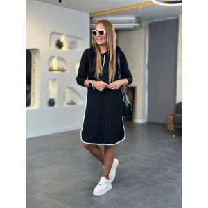 Kadın Uzun Kollu Kapüşon Ve Ribana Detay Diz üstü Elbise