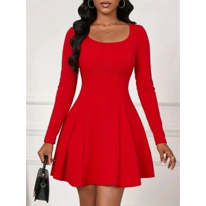 Kadın Uzun Kollu Kare Yakalı Mini Ithal Krep Elbise