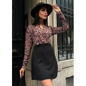 Kadın Uzun Kollu Kruvaze Yaka Krep Mini Boy Elbise