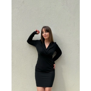 Kadın Uzun Kollu Kruvaze Yaka Krep Mini Boy Elbise