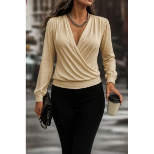 Kadın Uzun Kollu Kruvaze Yaka Sandy Bluz