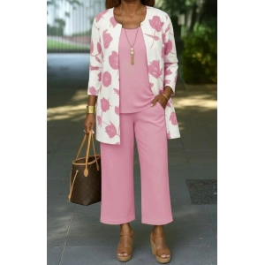 Kadın Uzun Kollu önü Açık Modal Ceket Kolsuz Viskon Iki Iplik Bluz Ve Pantolon üçlü Takım