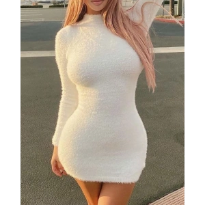 Kadın Uzun Kollu Peluş Mini Boy Elbise