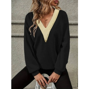 Kadın Uzun Kollu V Dantel Yaka şardonsuz üç Iplik Bluz