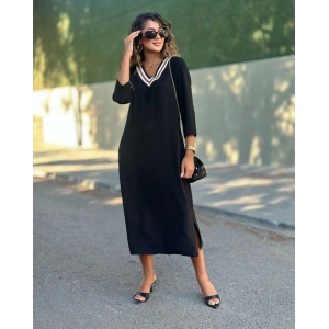Kadın Uzun Kollu V şerit Yakalı Viskon Iki Iplik Elbise