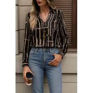 Kadın Uzun Kollu V Yakalı Desenli Dalgıç Bluz