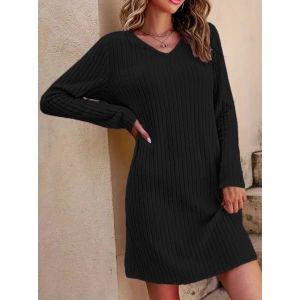 Kadın Uzun Kollu V Yakalı Kısa şardonlu Kaşkorse Elbise