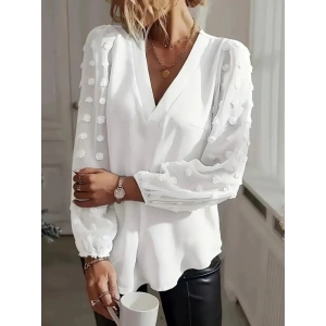 Kadın Uzun Kollu V Yakalı Kolları Popon Detaylı Sandy Bluz