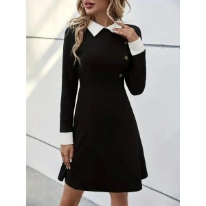 Kadın Uzun Kollu Yakalı A Kesim Kısa Ithal Krep Elbise
