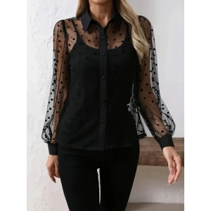 Kadın Uzun Kollu Yakalı şeffaf Tül Detaylı Ve Viskon Atlet Ikili Takım