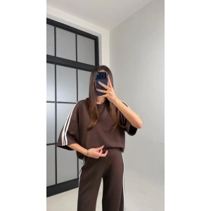 Kadın Yarasa Kol Yanları şerit Detay Modal Kumaş Ikili Takım