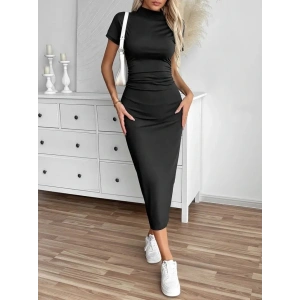 Kadın Yarı Balıkçı Yaka Yırtmaçlı Dalgıç Midi Elbise