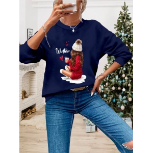 Kadın Yılbaşı Özel Uzun Kollu Bisiklet Yaka Desenli Viskon Iki Iplik Bluz