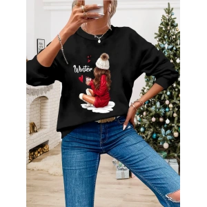 Kadın Yılbaşı Özel Uzun Kollu Bisiklet Yaka Desenli Viskon Iki Iplik Bluz