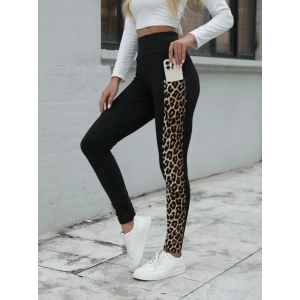 Kadın Yüksek Bel Cep Detaylı Leopar Desenli Dalgıç Tayt