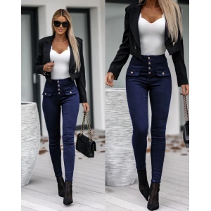 Kadın Yüksek Bel Düğmeli Cep Detay Kot Pantolon