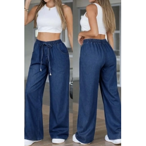 Kadın Yüksek Bel Lastikli Bağcıklı Kot Pantolon