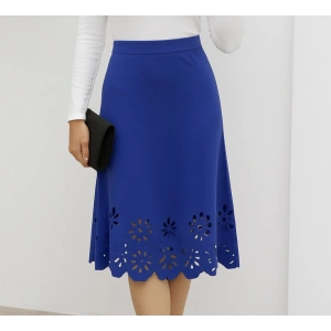 Kadın Yüksek Bel Lazer Kesim Detaylı Midi Ithal Krep Etek