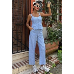 Kalın Askılı Bluz Pantolon Keten Takım 10187