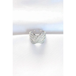 Kalın Zirkon Taşlı Silver Renk Ayarlanabilir X Tasarım Yüzük