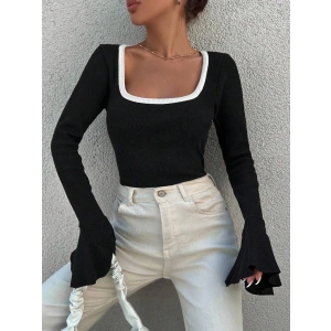 Kare yaka garni detay ispanyol kol bluz siyah a3105