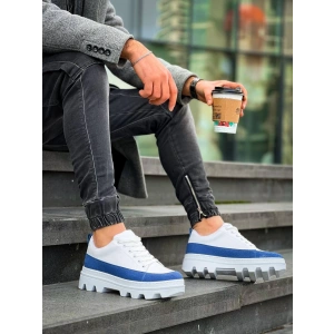 KB-056 Kuback Beyaz Mavi Detaylı Beyaz Yüksek Taban Günlük Spor Ayakkabı