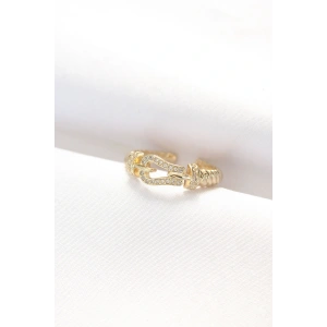 Kemer Tokası Tasarımlı Gold Renk Zirkon Taşlı Ayarlanabilir Yüzük