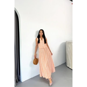 KETEN ÇİZGİLİ YELEK - UZUN ETEK TAKIM - Orange