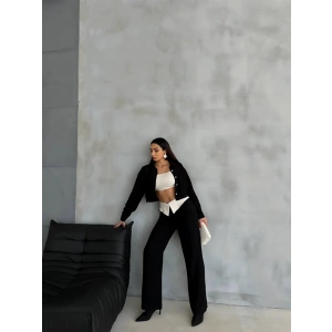 KETEN GÖMLEK-CROP-SALAŞ PANTOLON TAKIM - Siyah