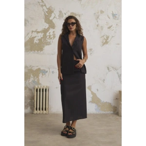 Keten Haki̇m Yaka Kolsuz Gömlek Etek Takim