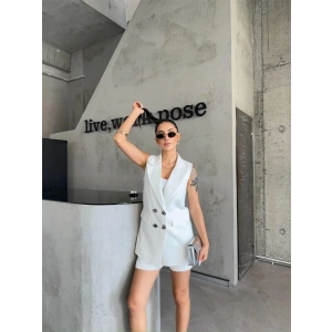 KETEN YELEK - ŞORT TAKIM - Beyaz