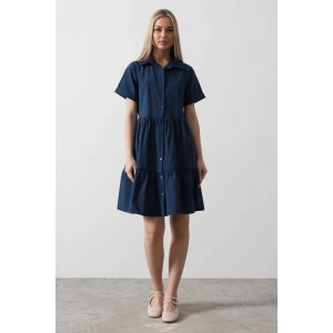 Kısa Kol Düğmeli Elbise - İndigo