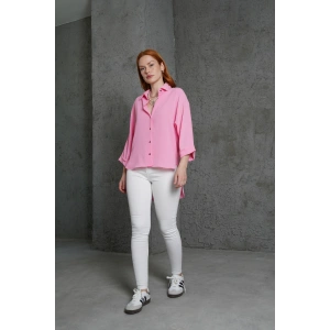 Kol Katlama Detaylı Pembe Gömlek