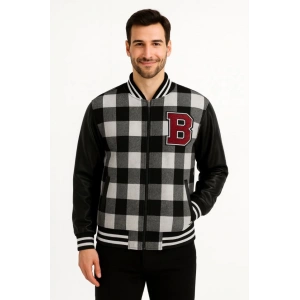 Kolları Suni Deri Içi Astarlı Oduncu Kolej Içi Ceket - Gri