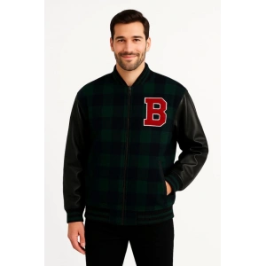 Kolları Suni Deri Içi Astarlı Oduncu Kolej Içi Ceket - Haki