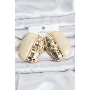 Krem Renk Pirinç Vintage Kadın Küpe