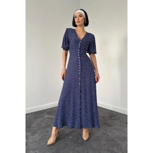 Lacivert Arka Ve Bel Ucu Gipeli Elbise