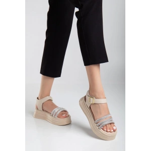 Lalen Bej Cilt Kemerli Sandalet