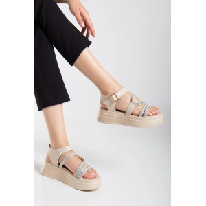 Lenda Bej Cilt Kemerli Sandalet
