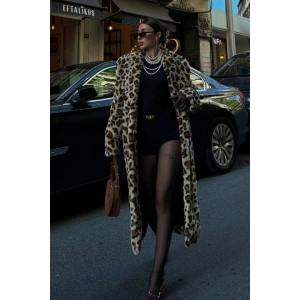 Leopar Desenli İçi Astarlı Peluş Kaban 7065