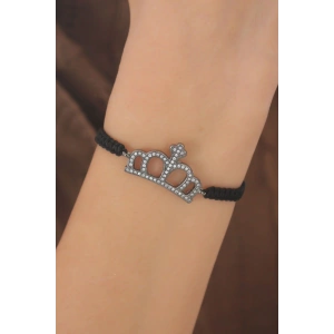 Makrome Füme Renk Taç Figür Kadın Bileklik